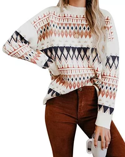 YOINS Pullover & Strickmode YOINS Pullover Damen Oberteile Elegant Oversize Strickpulli Rundhals Weihnachtspullover Rentiermuster Winter Christmas Sweater