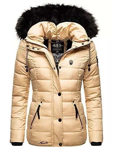 Navahoo Jacken Navahoo Damen Winterjacke Steppjacke mit abnehmbarem Kunstfell Zuckerbiene XS-XXL