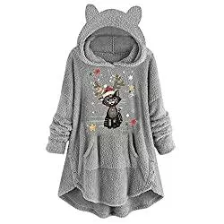 DIPT Strickjacken Weihnachten Wintermantel Hoodie Pullover Damen Lang Wollmantel mit Kapuze Langmantel Winterjacke Mantel Parka Trenchcoat Mantel Strickjacke Steppjacke Cardigan Weihnachten Sweatshirt