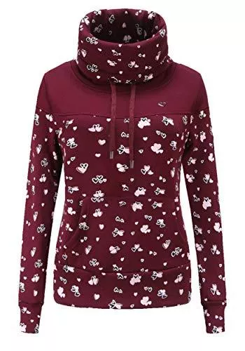 FLEASEE Kapuzenpullover FLEASEE Damen Sweatshirt Pullover druckdessiniert Pulli Casual Schlauchkragen Kordelzug Frühling Herbst Winter