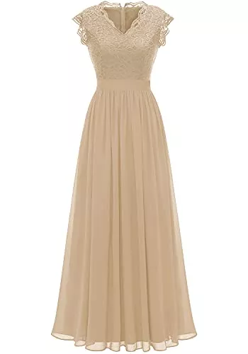 Dressystar Abendkleider Dressystar Damen Elegant Ballkleider V-Ausschnitt Flora Spitze Chiffon Lang Cocktailkeider Abendkleider