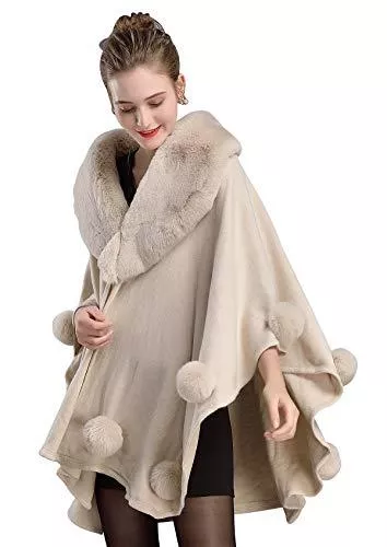 BEAUTELICATE Strickjacken BEAUTELICATE Kunstpelz Stola Schal Damen Strick Cape Poncho Für Frauen Hochzeit Braut Abend Brautschal Brautstola Mit Kunstfell Kragen S109