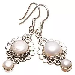 StarGems Schmuck StarGems 925er Sterling Silber Pearl Einzigartig Handgefertigt Ohrringe 3,81cm Beige S1689