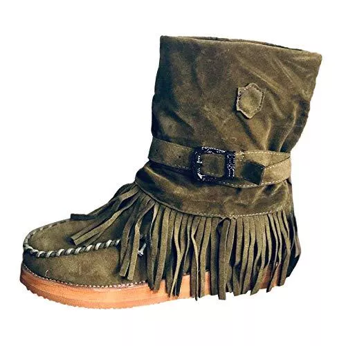 Geilisungren Stiefel Geilisungren Fransen Stiefeletten Damen Knöchelstiefel Herbst Winter Schlupfstiefel Elegant Schuhe Flache Wildleder Retro Westernstiefel Veloursleder Niedrige Absätze Plateau Short Ankle Boots