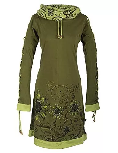 Vishes Freizeit Vishes - Alternative Bekleidung - Bedrucktes Langarm Damen Blumen Kleid mit Schalkragen und Schnüren