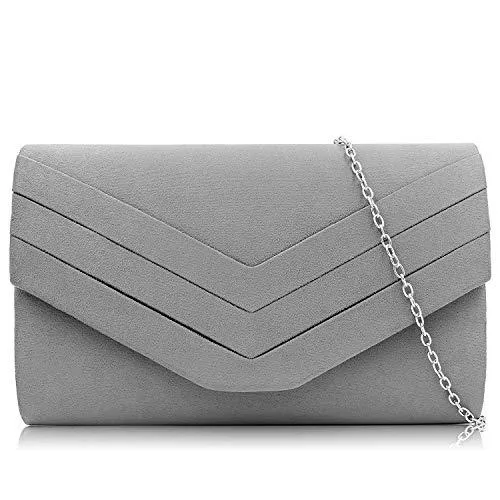 Milisente Taschen & Rucksäcke Milisente Damen Clutch, Wildleder Abendtasche Hochzeit Tasche Clutch Bag Elegante Umschlag Crossbody Schultertasche klein Umhängetasche (Grau)