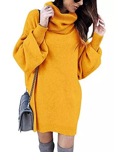 Minetom Freizeit Minetom Damen Pullover Kleid Rollkragen Minikleid Winterkleid Strickkleid Warm Langarm Oversize Stricksweat Strickpullover Lose Sweatkleid