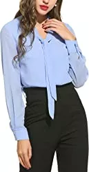 Beyove Langarmblusen ACEVOG Damen Elegant Business Chiffonbluse Schluppenshirt T-Shirt mit Schleife V-Ausschnitt Einfarbig Tops
