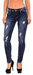 ESRA Jeans ESRA Damen Jeans Hose Distressed Bleached Look Jeanshose Knitter Optik Skinny Hüftjeans Hüfthose J299