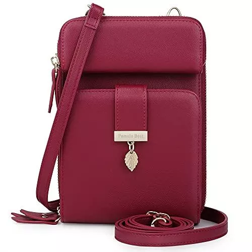 Pomelo Best Taschen & Rucksäcke Handytasche zum Umhängen Damen Umhängetasche Handy mit RFID-Blockierfunktion und Abnehmbarem Schultergurt, Kann die Meisten Mobiltelefone Aufnehmen (1-Rot)