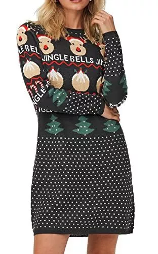 ONLY Freizeit ONLY Damen Weihnachts Strick-Kleid ONLXMas Joy Langarm Rentier Weihnachten
