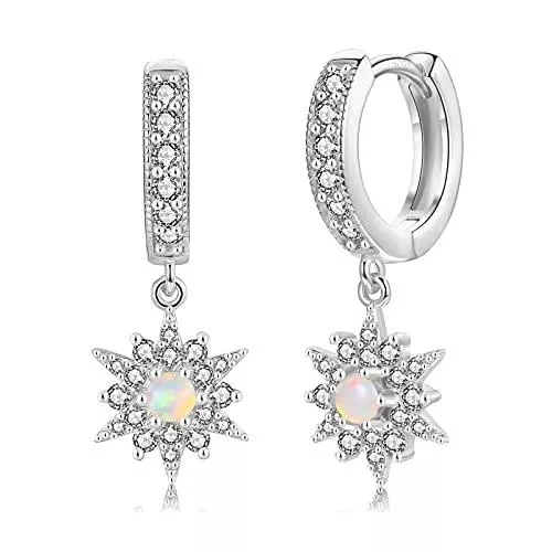 CERSLIMO Schmuck CERSLIMO Creolen Silber 925 Gold 585 Damen, Zirkonia Creolen mit Stern &amp; Opal Ohrringe Ohrhänger Gold 14K Schmuck Geschenk für Frauen