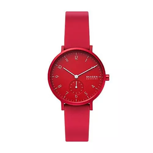 Skagen Uhren Skagen Damen Aaren Kulor 36 mm Gehäusegröße, Dreizeiger-Aluminiumuhr mit Silikonarmband