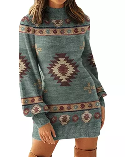 shownicer Freizeit shownicer Strickkleid Damen Elegant Pulloverkleid Rundhals Langarm Drucken Minikleid Lang Tunika Kleid Einfarbig Strickpullover Herbst Winter