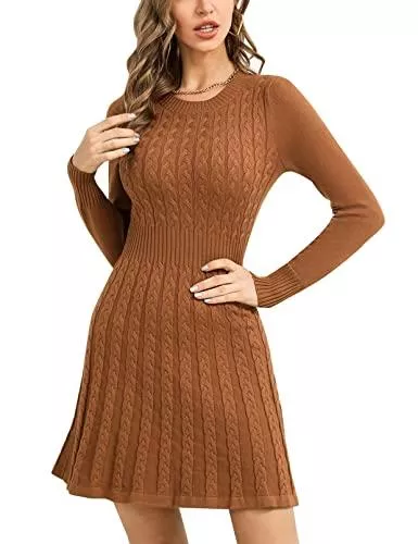 Doaraha Freizeit Doaraha Damen Strickkleid Elegant Pulloverkleid Rundhals Pullikleid Langarm Minikleid Strickpullover Zopfmuster Kleid für Freizeit Cocktail