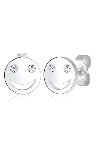 Elli Schmuck Elli Ohrringe Smiley Face Emoji Swarovski® Kristalle 925 Silber