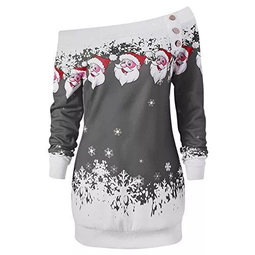CHARMMA Pullover & Strickmode CHARMMA Damen Weihnachten Pullover Langarmshirt Santa Claus und Schnee Druck Sweatshirt