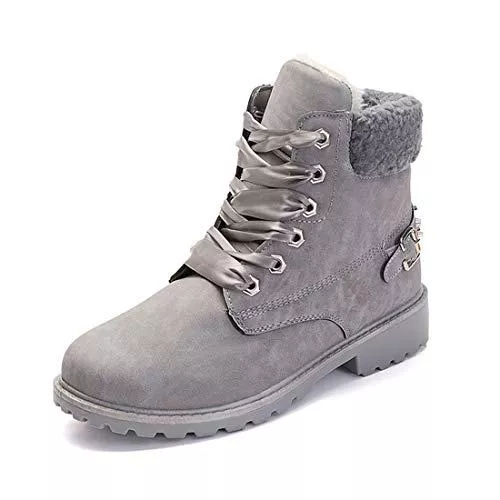 NEOKER Stiefel Winterschuhe Damen Stiefeletten Winterstiefel Gefüttert Kurzschaft Stiefel Warm Schneestiefel Ankle Combat Boots Khaki Grau Rosa 36-43 EU