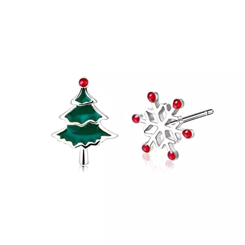 ilasif Schmuck Ohrringe Silber 925, Ohrstecker Silber/Gold mit Elch/Schneeflocken/Baum Anhänger, Weihnachts Schmuck Geschenke für Frauen Mädchen Liebhaber