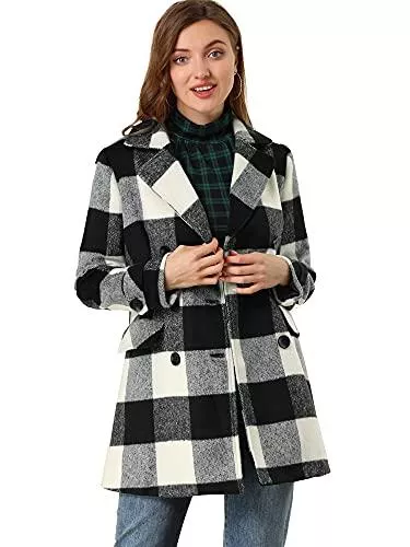 Allegra K Mäntel Allegra K Damen Langarm Zweireiher Colorblock Karo Trenchcoat Mantel