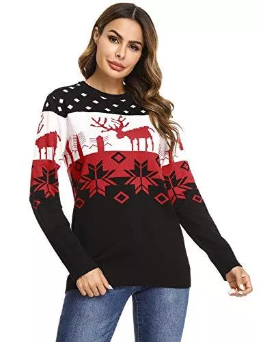 Irevial Pullover & Strickmode Irevial Weihnachtspullover Damen Lustig Winter Strickpulli Langarm Rundhals Christmas Sweater