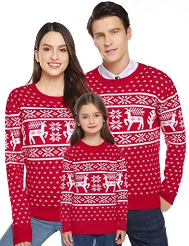 N/B Pullover & Strickmode NB Weihnachten Pullover Damen Weihnachtspullover Familie Set Rentiermuster Christmas Reindeer Strickpullover Unisex Christmas Sweater