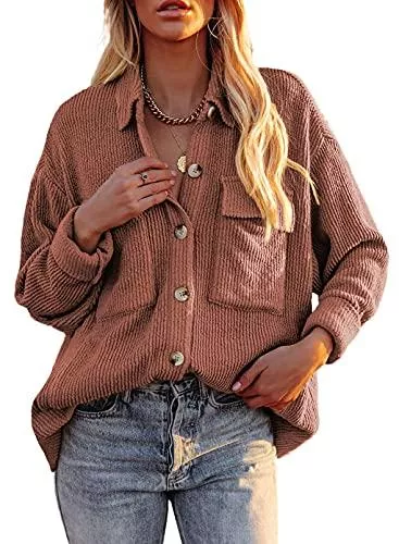 BLENCOT Langarmblusen BLENCOT Damen Cordhemd Jacke Bluse Blusen Cordjacke Einfarbig Langarm Button Down Shirts Freizeitjacke Casual Oberteil Outwear mit Taschen ür Frühling und Herbst S/M/L/XL/XXL