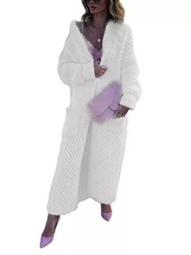 Tomwell Strickjacken Tomwell Strickjacke Damen Winter Elegante Gestrickte Strickmantel mit Kapuzen Outwear Lange Verdicken Cardigan Winterjacke Pullover Pulli Offener Ausschnitt Lose Outwear