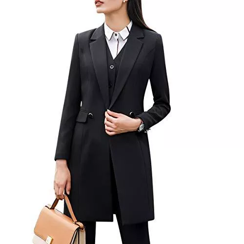YYNUDA Mäntel YYNUDA Blazer Damen Slim Fit Trenchcoat Lang Jacke Elegant Coat Anzugjacke für Office Business