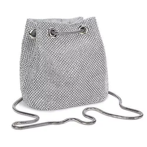 UBORSE Taschen & Rucksäcke UBORSE Damen Abendtasche Clutch Umhängetasche Kleine Pailletten Handtasche Schultertasche Kette Tasche für Hochzeit Party Disko - Silber