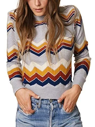 YOSICIL Pullover & Strickmode YOSICIL Damen Pullover Streifen Strickpullover Unregelmäßig Bunt Strick Pulli Langarm Casual Sweatshirt Fit Frauen Oberteile Tops Herbst Winter