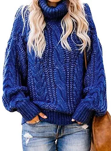 Aleumdr Pullover & Strickmode Aleumdr Rollkragenpullover Strickpullover Damen Winterpullover Oversize Rollkragen Pullover Grobstrick Strickpulli S-XL