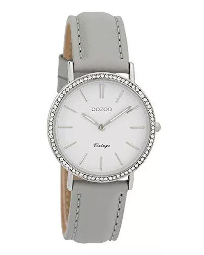 Oozoo Uhren Flache Oozoo Vintage Strass Damenuhr mit Lederband 32 MM