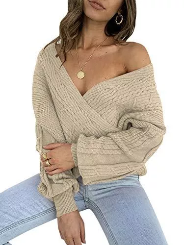 YOINS Pullover & Strickmode YOINS Pullover Damen Winter Oversize Strickpullover Sexy V-Ausschnitt Langarmshirt Schulterfrei Sweater