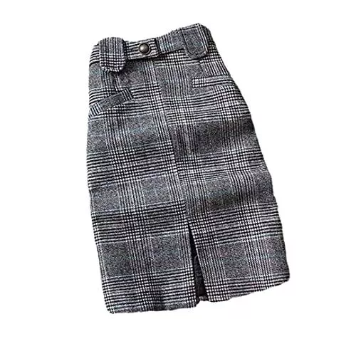 Pokem&amp;Hent Röcke Herbst und Winter Hohe Taille Wollrock Damen Retro Plaid Rock Taille Tasche Midi Rock