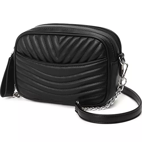 Waniki Taschen & Rucksäcke Waniki Kleine Umhängetasche Damen - Schultertasche Tasche Handtasche Kette Schulterriemen Abendtasche- Gesteppte Leder City Clutch Party Zip Crossbody Bag für Frauen (Schwarz)