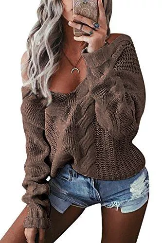 YOINS Pullover & Strickmode YOINS Pullover Damen Winter Oversize Strickpullover Sexy V-Ausschnitt Langarmshirt Schulterfrei Sweater