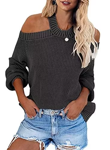 Maavoki Pullover & Strickmode Maavoki Damen Rollkragen Pullover, Rollkragenpullover Langarm Oberteil, Casual Strickpullover Off Shoulder Sweater