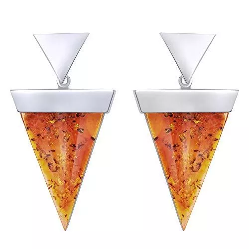 ANDANTE Schmuck ANDANTE Premium Collection - Echter OSTSEE Bernstein Ohrstecker Ohrringe Ohrhänger in 925 Sterling Silber ** Geo Modern Dreieck ** Zertifiziert - Gold des MEERES - Farbe Cognac