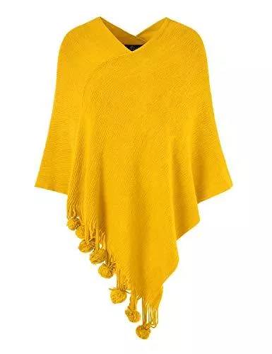 Ferand Strickjacken Ferand Damen Poncho Pullover Elegant Schal mit niedlichen Pompons