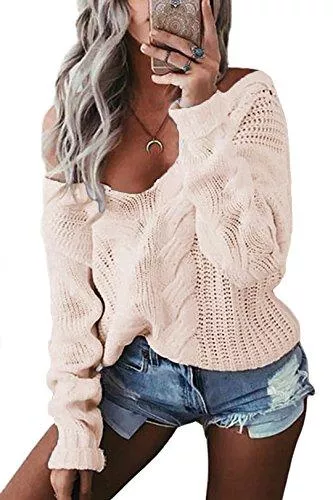 YOINS Pullover & Strickmode YOINS Pullover Damen Winter Oversize Strickpullover Sexy V-Ausschnitt Langarmshirt Schulterfrei Sweater