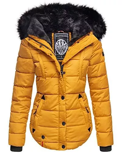 MARIKOO Jacken MARIKOO Damen Winter Jacke Steppjacke Kunstfell Kragen Teddyfell Warm LTSBL