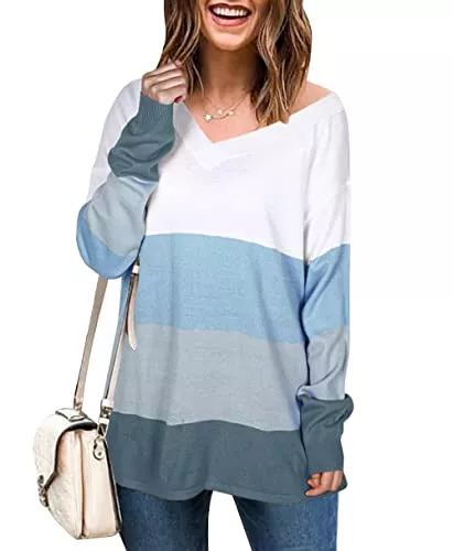 LUKYCILD Pullover & Strickmode LUKYCILD Damen Strickpullover V-Ausschnitt Oberteile Langarmshirt Oversize Strickpulli Schulterfrei Casual Pullover Tops