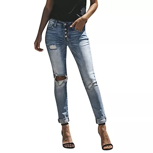 Mancool Jeans Mancool Jeans Damen Boyfriend Jeanshosen Skinny Slim Fit Lässige Jeans Zerrissene Destroyed Jeans Strecken Röhrenjeans Schlank Stylische Hose mit Löchern