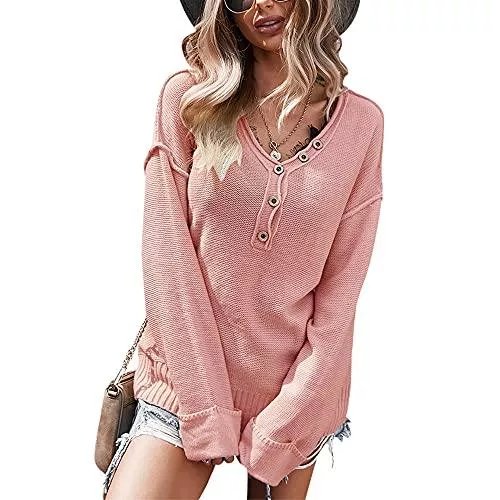 Tonxda Pullover & Strickmode Tonxda Pullover Damen V-Ausschnitt Tasten Oversize Sweatshirt Strickpullover Pulli Oberteile Casual Elegant