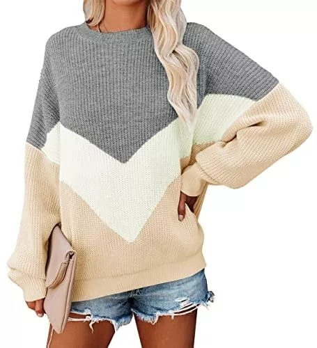 BesserBay Pullover & Strickmode BesserBay Damen Warme Strickpullover mit Farbblock aus Weichem Grobstrick S-XL