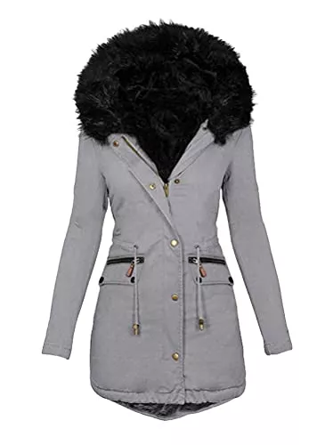 ticticlily Mäntel ticticlily Damen Mantel Winter Herbst Parka Jacke Wintermantel mit Kapuze Einfarbig Warm Winterparka mit Knopf und Taschen Winterjacke Kunstfell Weich Steppmantel für Damen