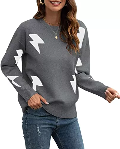 Cassiecy Pullover & Strickmode Cassiecy Damen Strickpullover Winter Blitzmuster Rundhals Langarm Lose Pullover Casual Sweatshirt