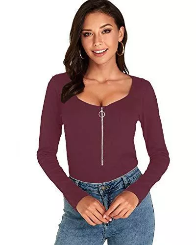 VONDA Langarmshirts VONDA Oberteile Damen Langarmshirt Sexy Shirt Rundhals Bluse Schlanke Tops Elegant Blusen