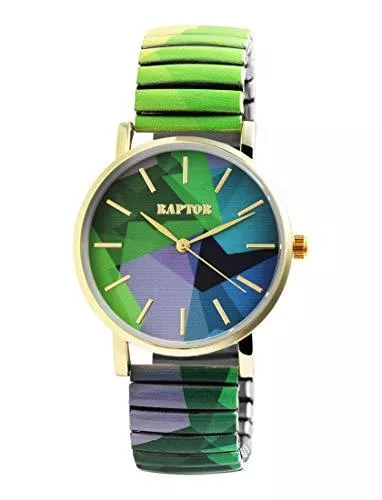 Raptor Uhren Raptor Colorful Edition Ø36mm Damen-Uhr Zugband Edelstahl Motiv Bunt Print Analog Quarz